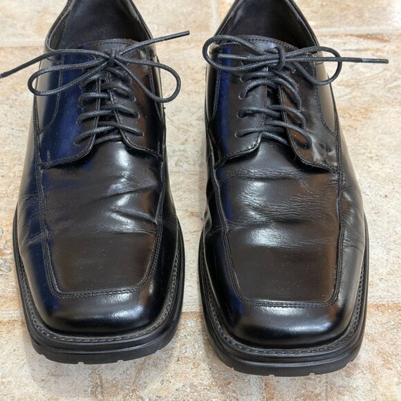 Mens Leather Oxford Dress Shoes 11.5M Black Square Toe Lace-Up Rubber Sole - Picture 6 of 12